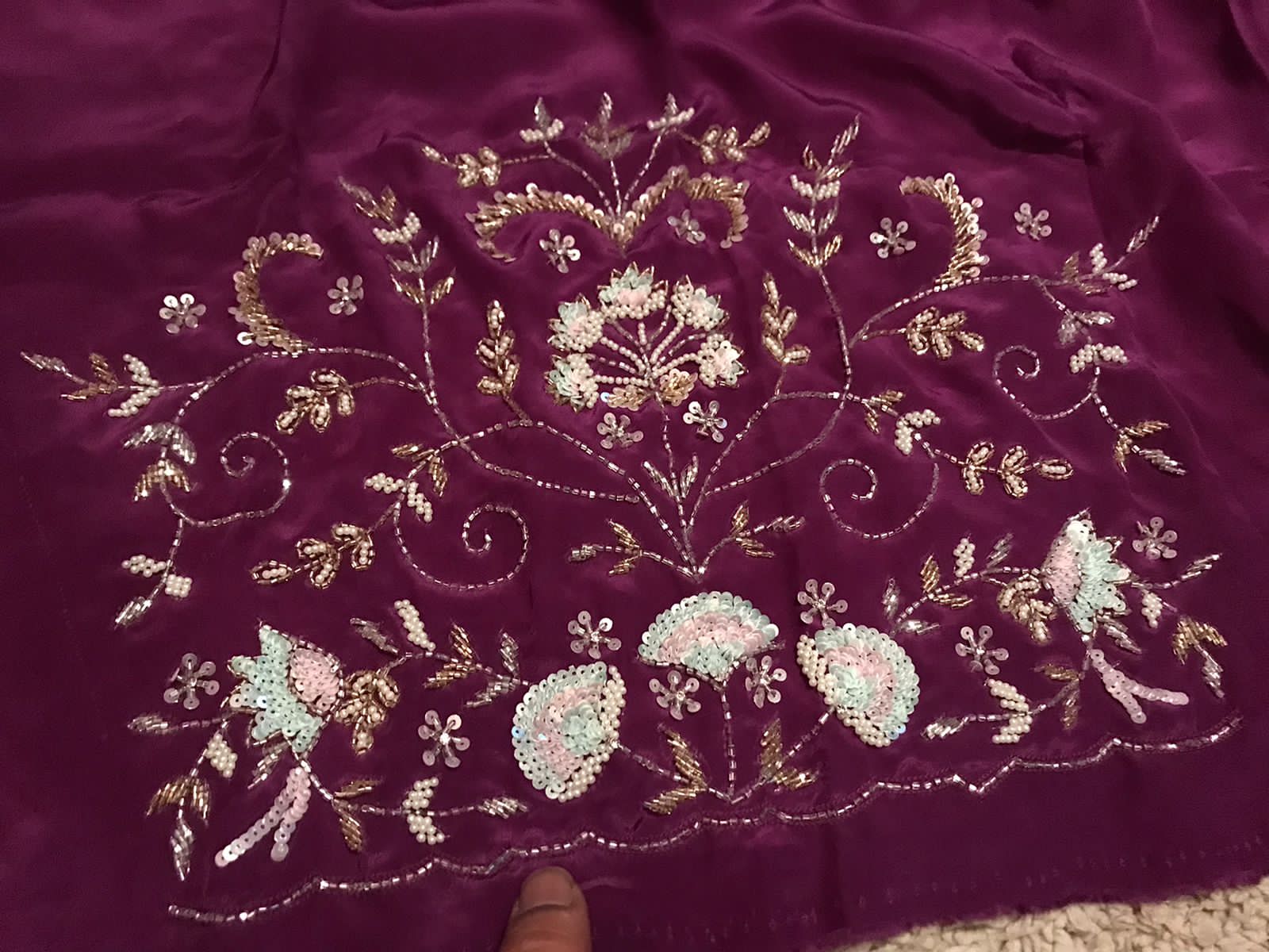 Gold Pure Crushed Tissue Silk Saree with Pearl Sequins Cut Dana Handwork & Contrast Pure Crepe Silk Handwork Blouse