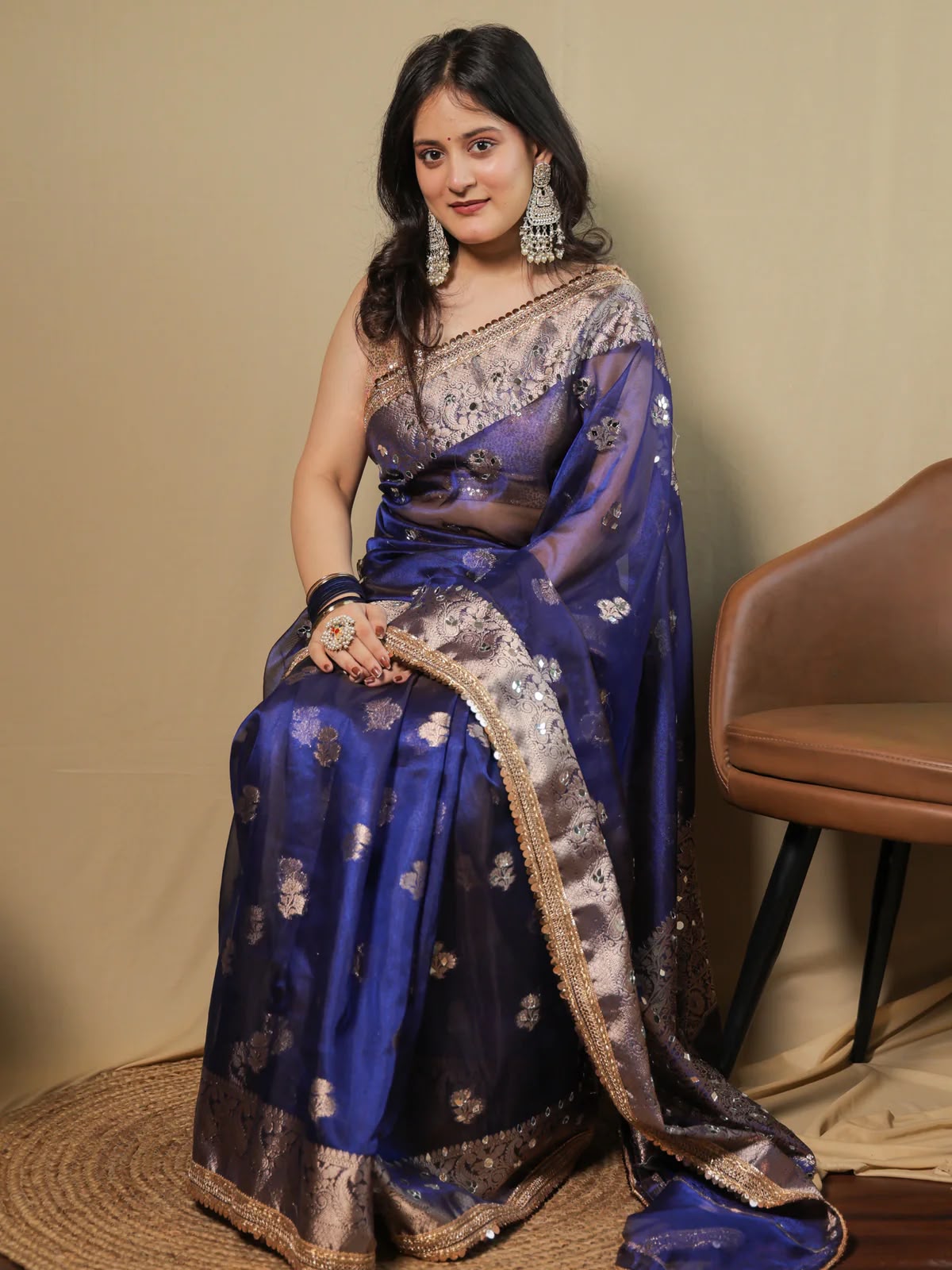Beautiful Banarasi Soft Tissue Silk Boota Woven Saree With Mirror Work Lace & Designer Pallu
