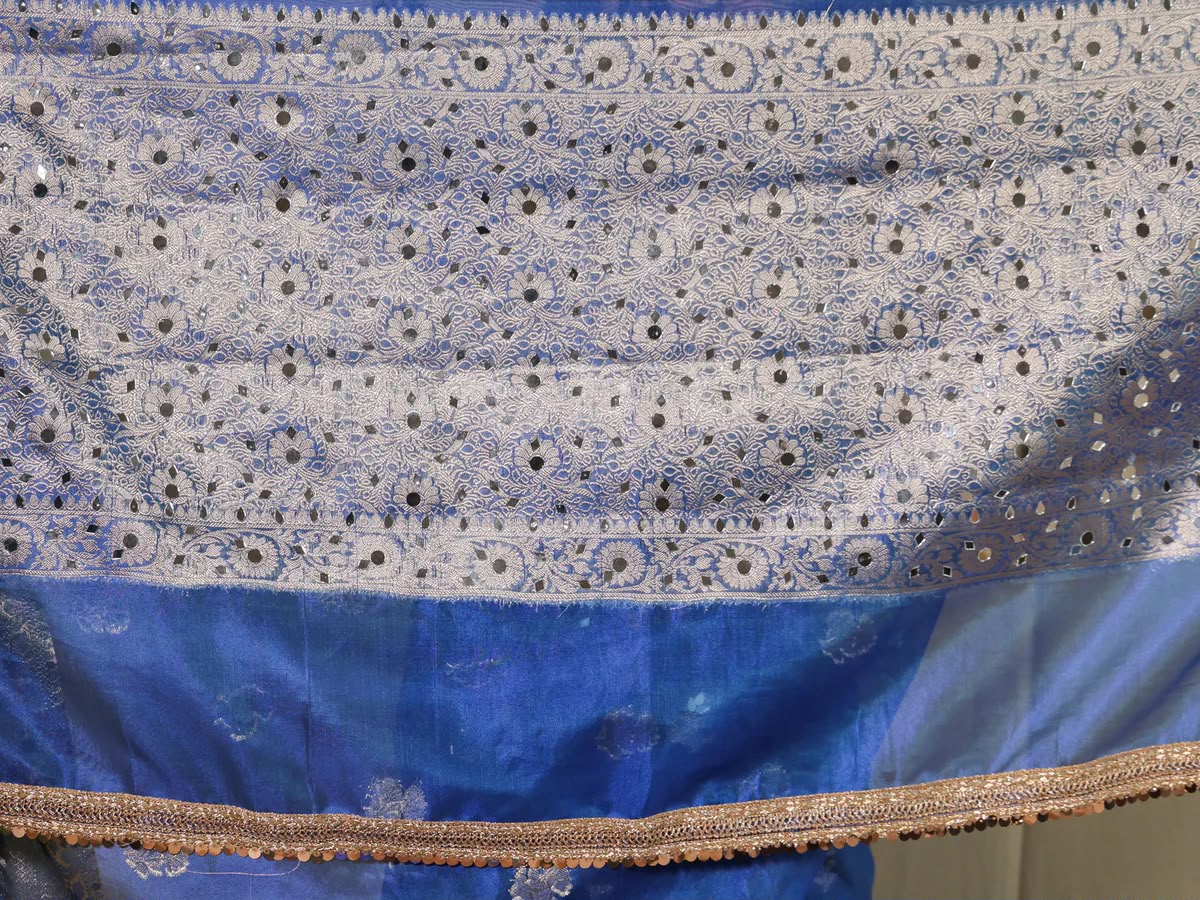 Beautiful Banarasi Soft Tissue Silk Boota Woven Saree With Mirror Work Lace & Designer Pallu