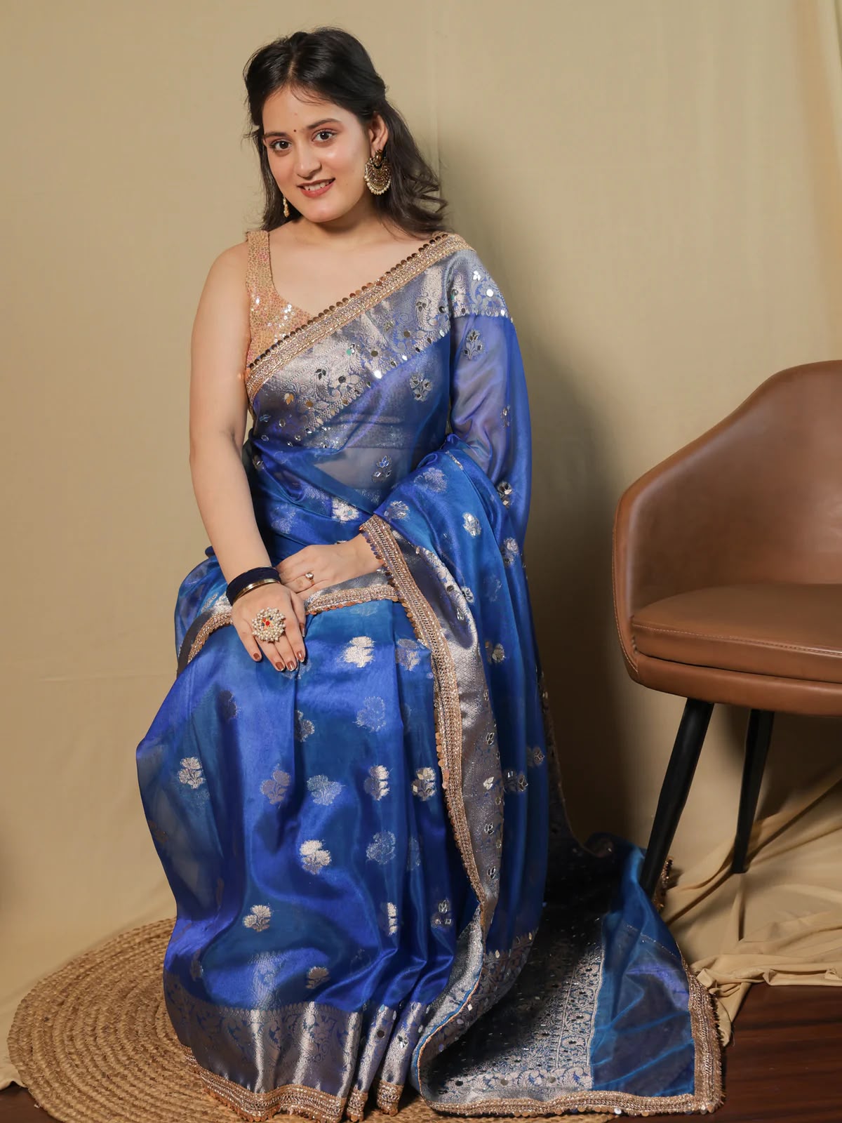 Beautiful Banarasi Soft Tissue Silk Boota Woven Saree With Mirror Work Lace & Designer Pallu
