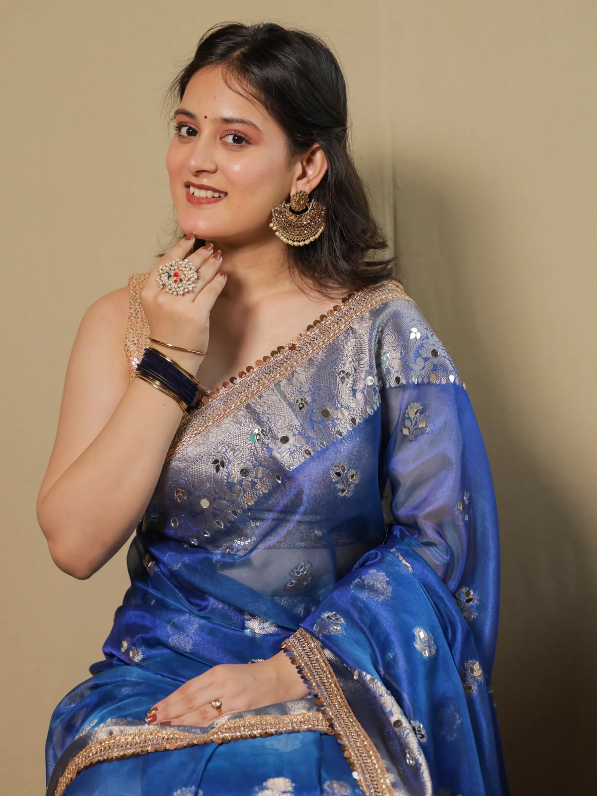 Beautiful Banarasi Soft Tissue Silk Boota Woven Saree With Mirror Work Lace & Designer Pallu