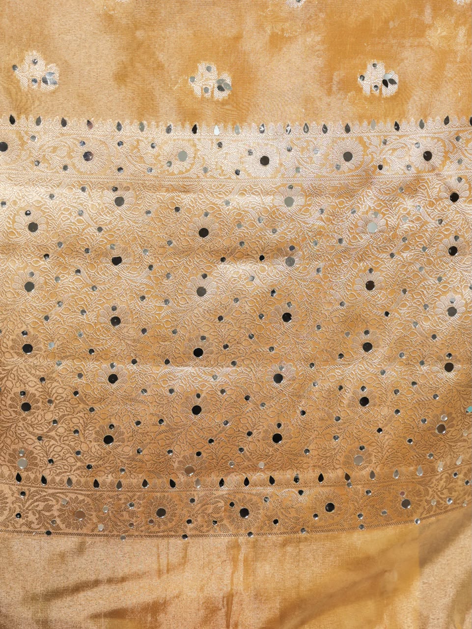 Beautiful Banarasi Soft Tissue Silk Boota Woven Saree With Mirror Work Lace & Designer Pallu