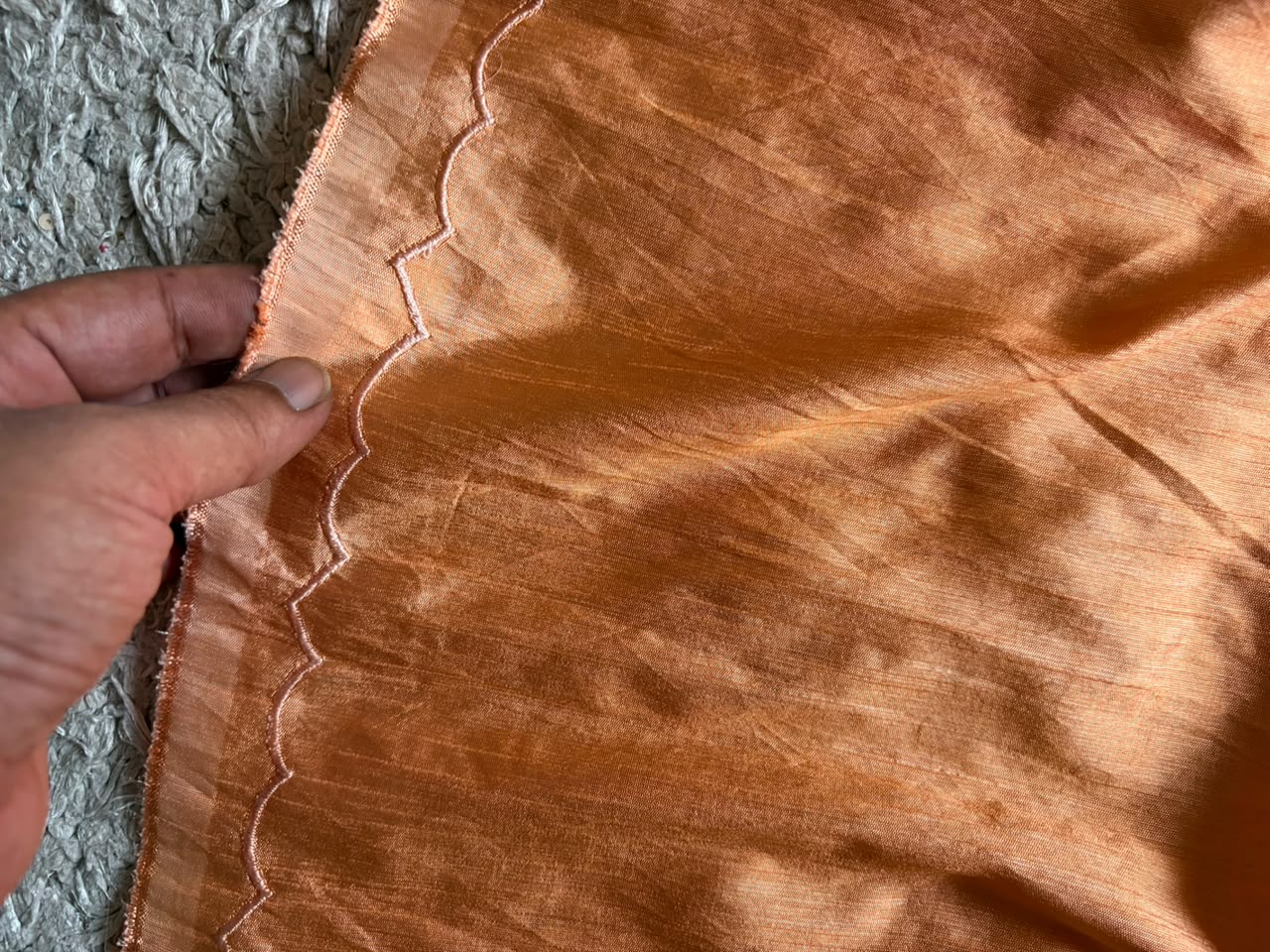Peach Love Premium Organza Silk Saree with Hand Brush Painting & Sequins Kantha Handwork