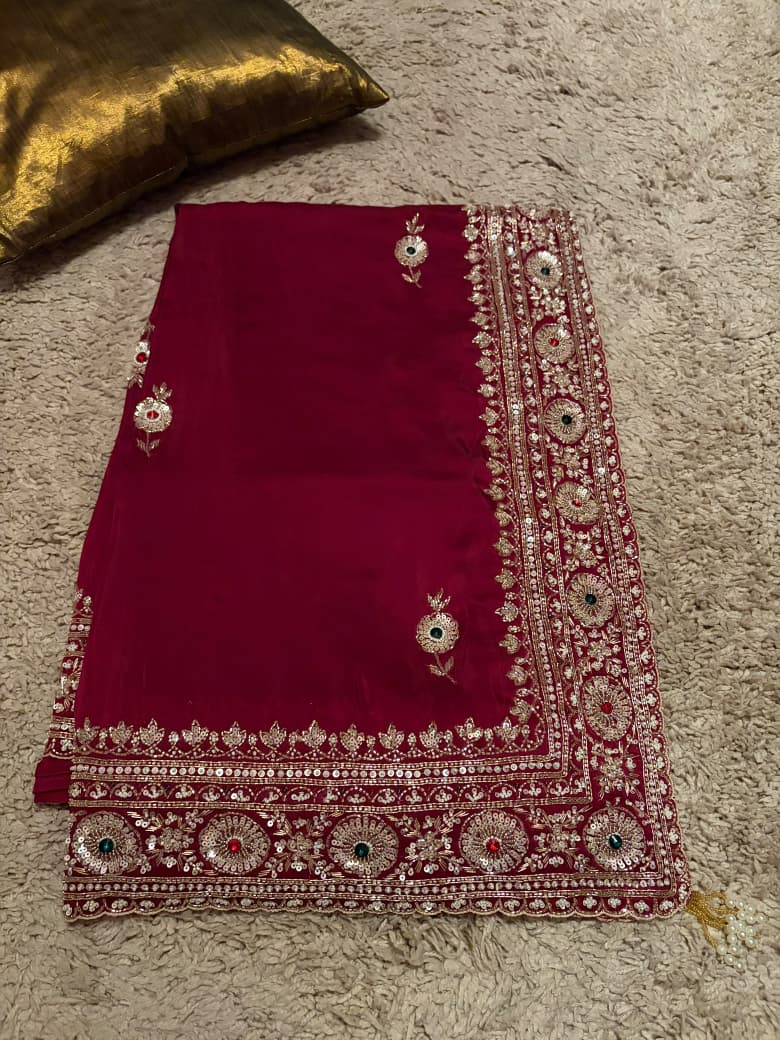 Premium Pure Satin Organza Silk Saree with Intricate Zardozi Handwork & Designer Handwork Blouse