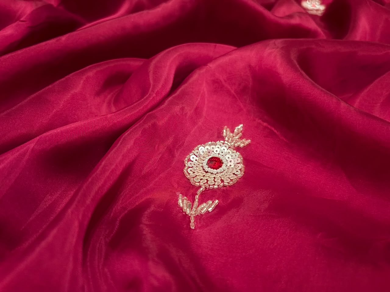 Premium Pure Satin Organza Silk Saree with Intricate Zardozi Handwork & Designer Handwork Blouse