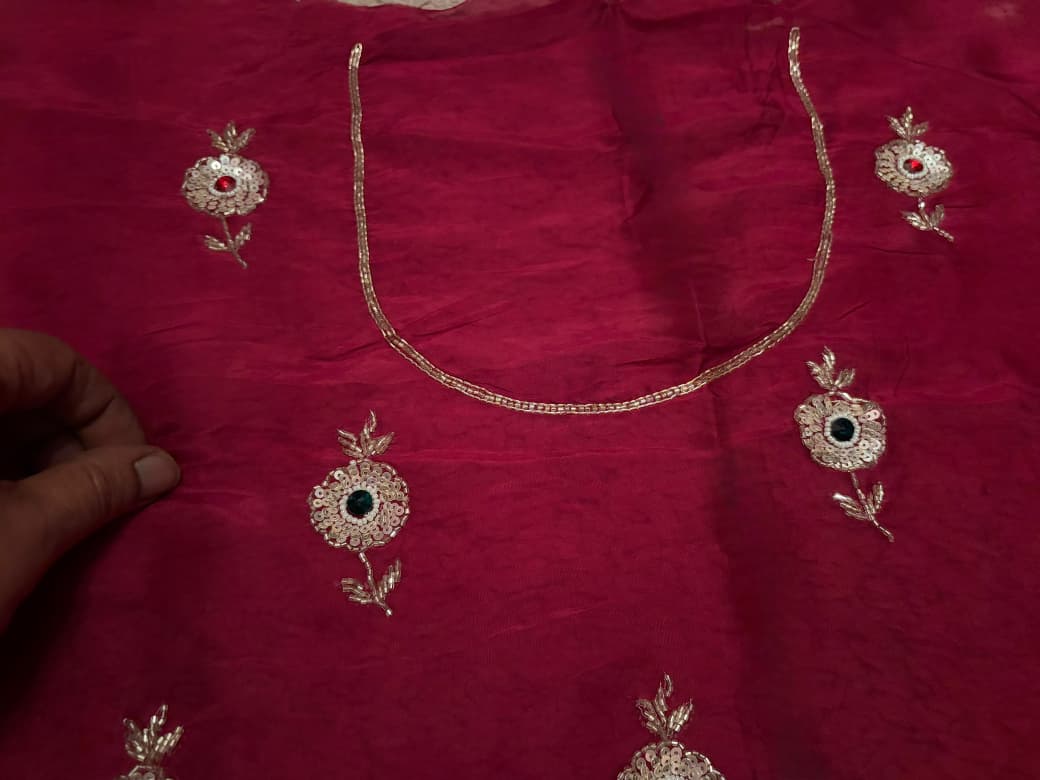 Premium Pure Satin Organza Silk Saree with Intricate Zardozi Handwork & Designer Handwork Blouse