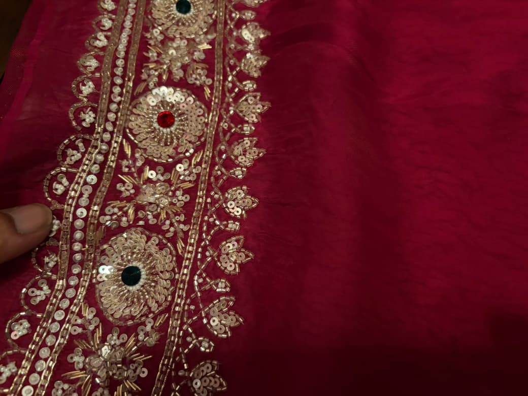 Premium Pure Satin Organza Silk Saree with Intricate Zardozi Handwork & Designer Handwork Blouse