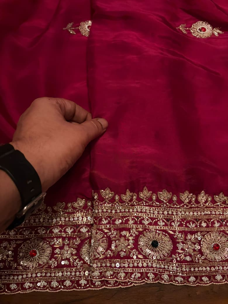 Premium Pure Satin Organza Silk Saree with Intricate Zardozi Handwork & Designer Handwork Blouse