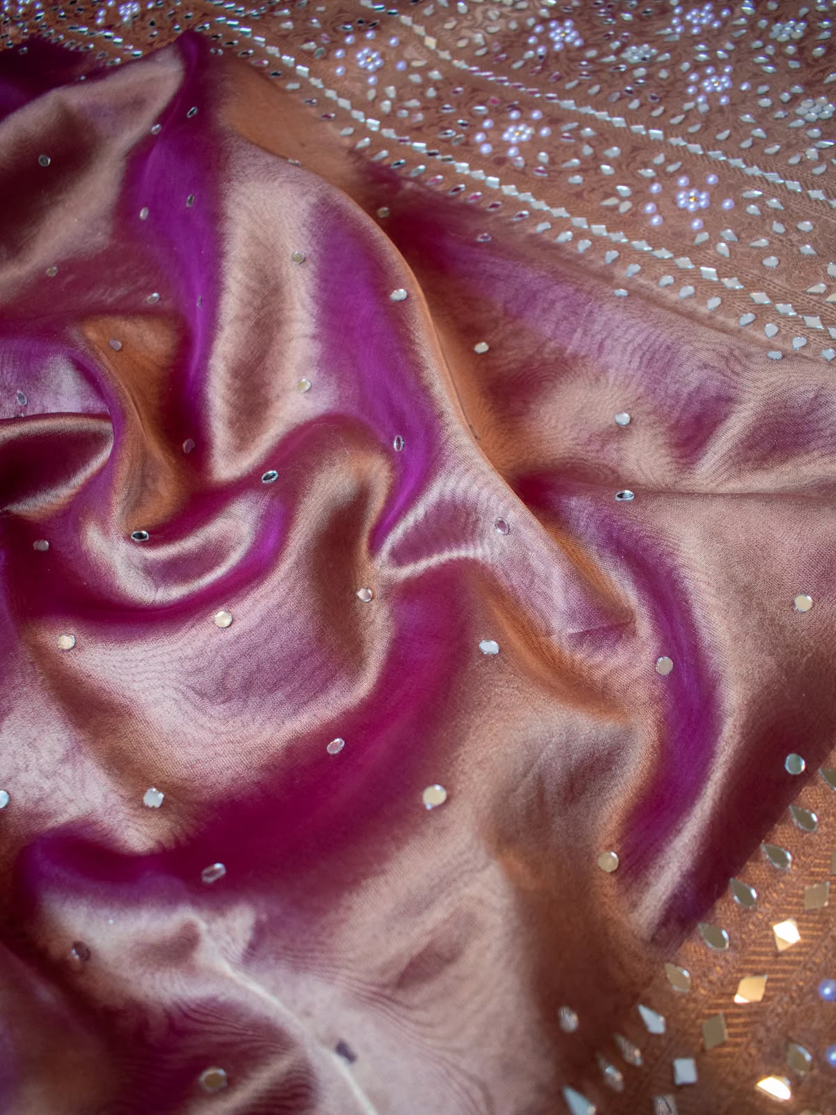 Mirror Work Soft Tissue Silk Banarasi Saree With Lace Attached