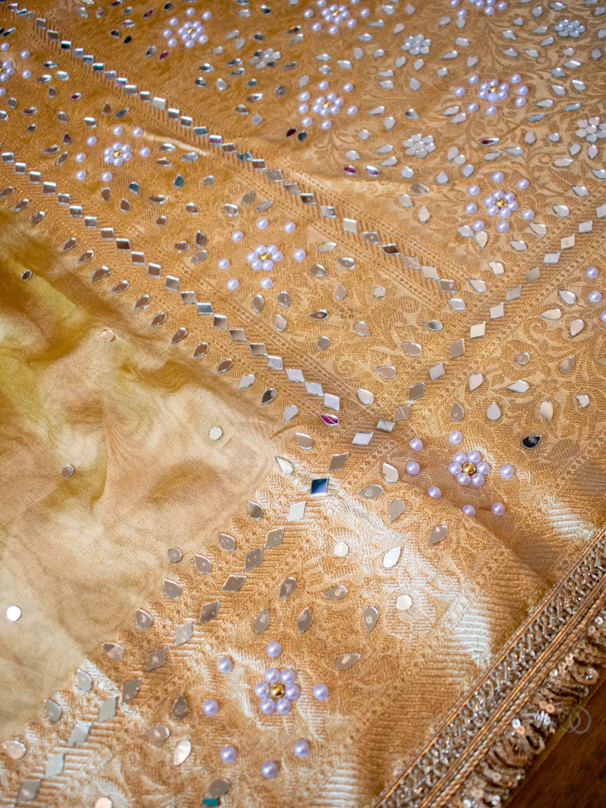 Mirror Work Soft Tissue Silk Banarasi Saree With Lace Attached