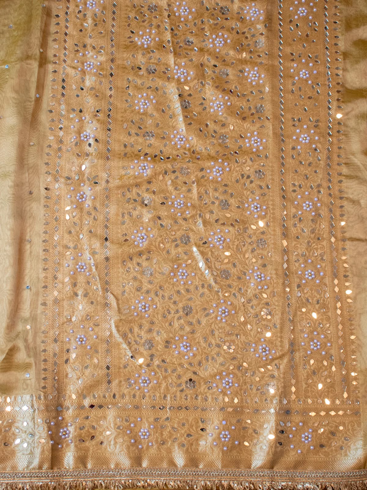 Mirror Work Soft Tissue Silk Banarasi Saree With Lace Attached