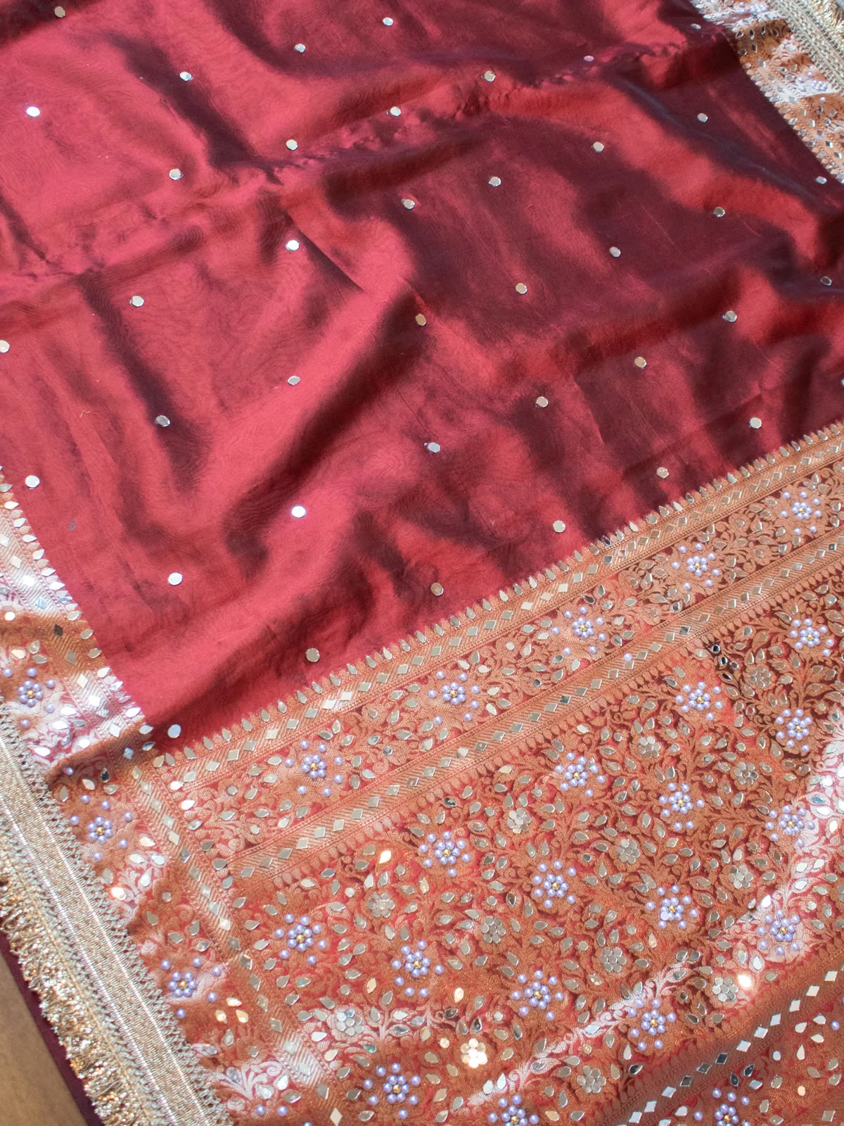 Mirror Work Soft Tissue Silk Banarasi Saree With Lace Attached