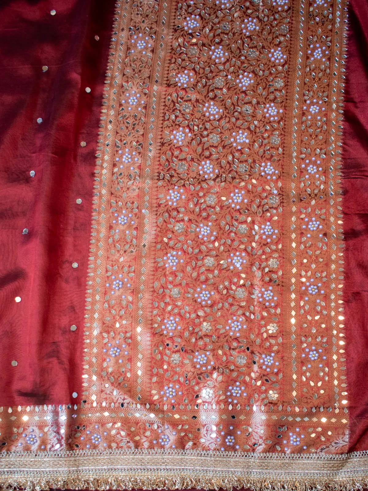 Mirror Work Soft Tissue Silk Banarasi Saree With Lace Attached