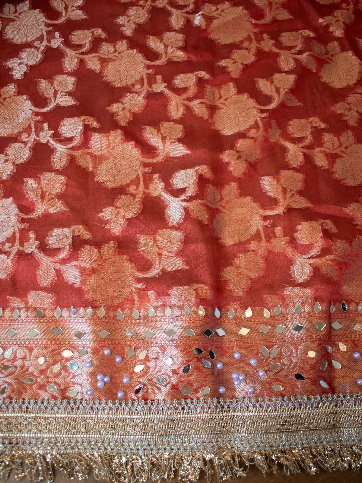 Mirror Work Soft Tissue Silk Banarasi Saree With Lace Attached