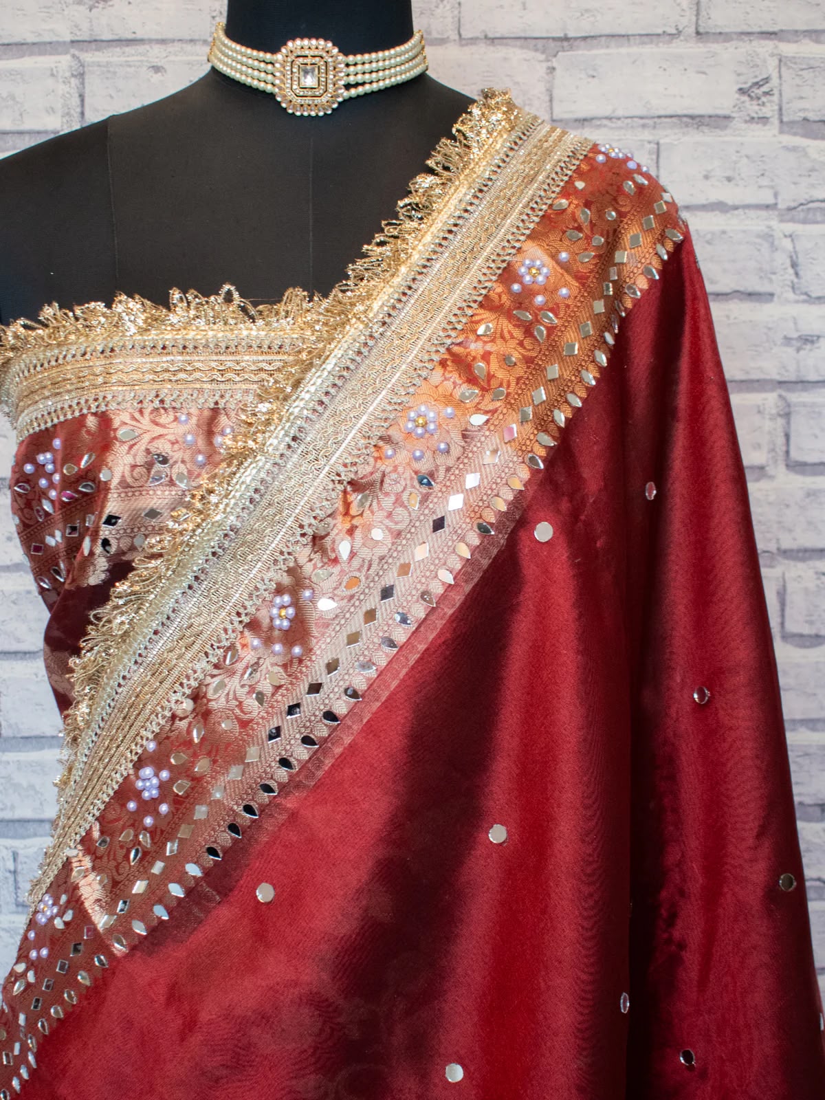 Mirror Work Soft Tissue Silk Banarasi Saree With Lace Attached
