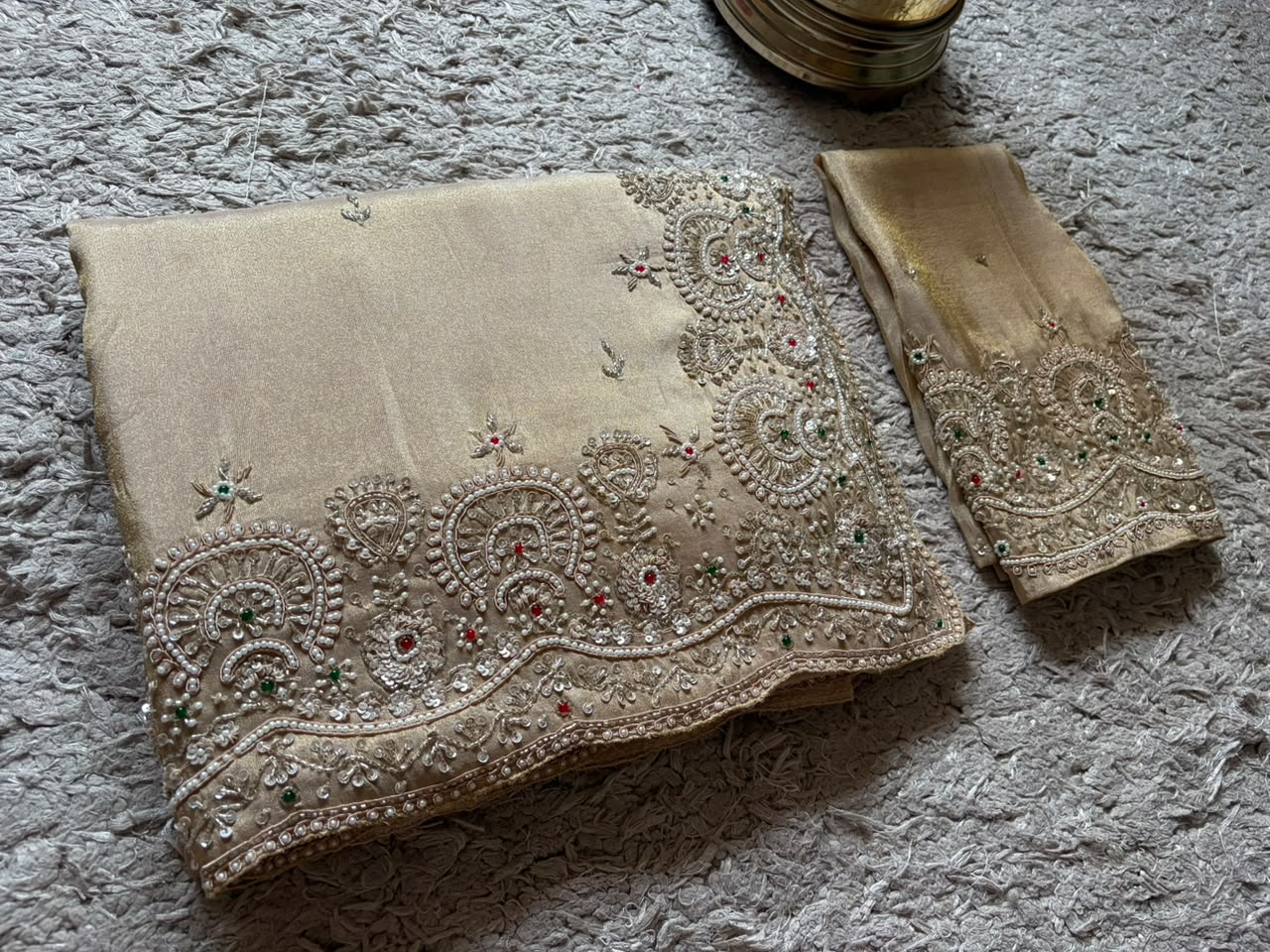 Pure Kanchipuram Zari Tissue Silk Saree with Intricate Zardozi Handwork