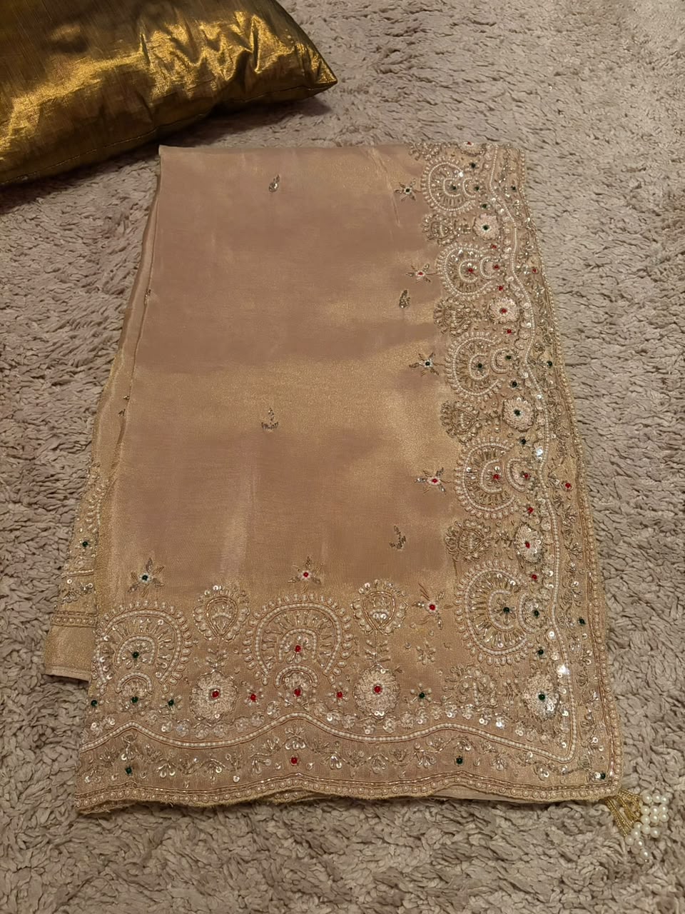 Pure Kanchipuram Zari Tissue Silk Saree with Intricate Zardozi Handwork