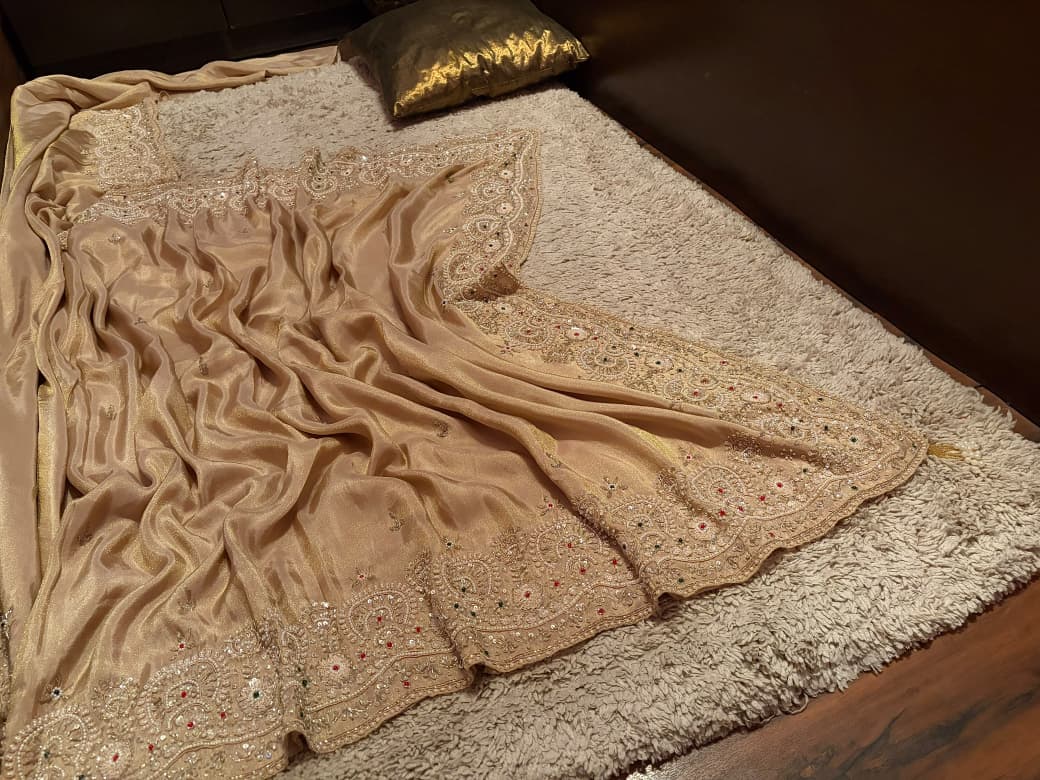 Pure Kanchipuram Zari Tissue Silk Saree with Intricate Zardozi Handwork