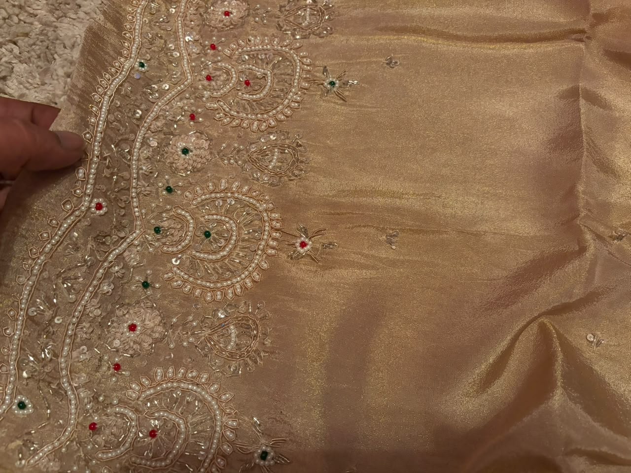 Pure Kanchipuram Zari Tissue Silk Saree with Intricate Zardozi Handwork