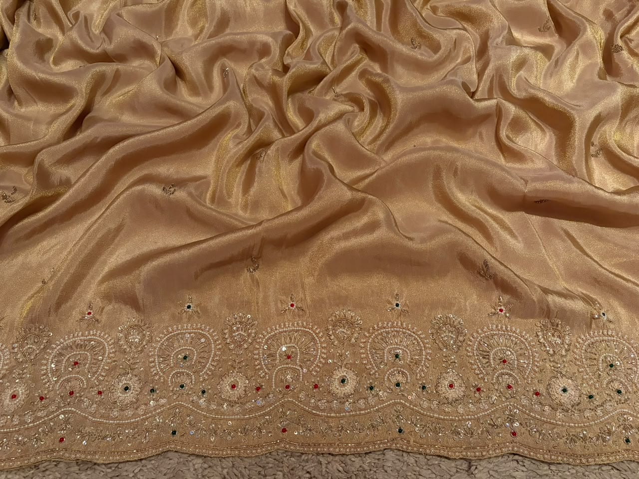 Pure Kanchipuram Zari Tissue Silk Saree with Intricate Zardozi Handwork