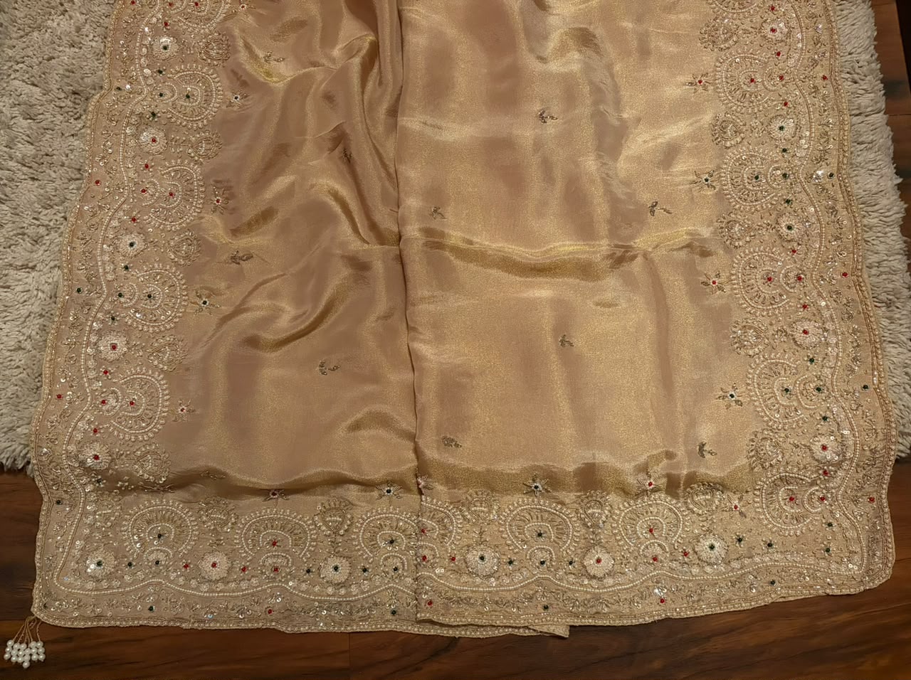 Pure Kanchipuram Zari Tissue Silk Saree with Intricate Zardozi Handwork