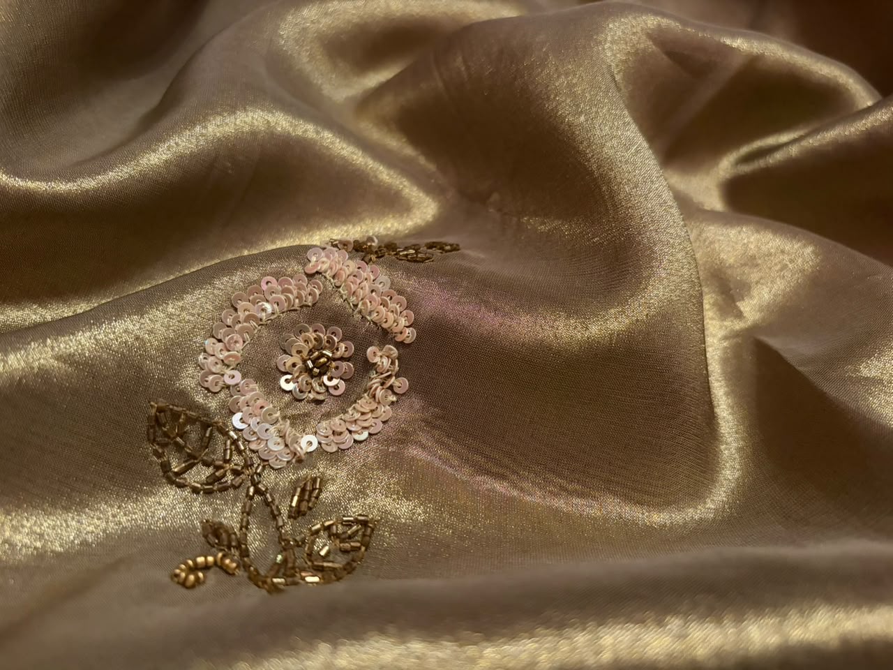 Premium Pure Kanchipuram Zari Tissue Silk Saree with Heavy Sequins & Cut Dana Handwork