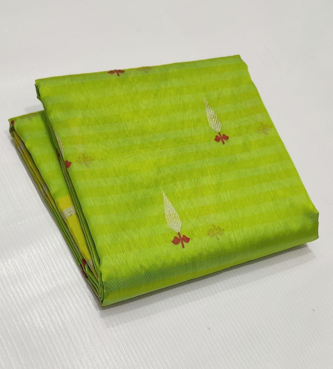 Green Premium Chanderi Pattu Silk Saree with Elegant Resham Border