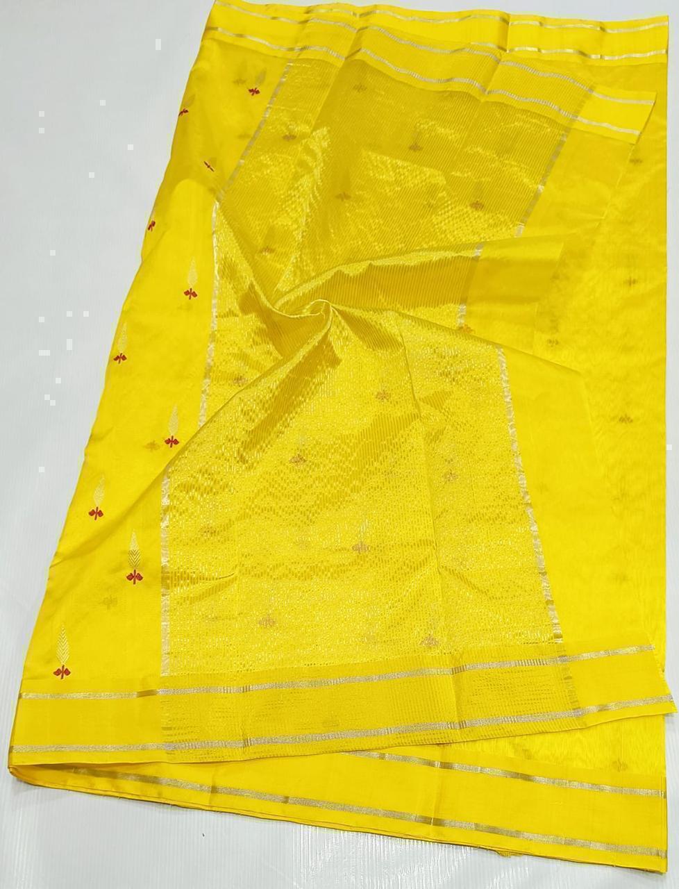 Yellow Premium Chanderi Pattu Silk Saree with Elegant Resham Border