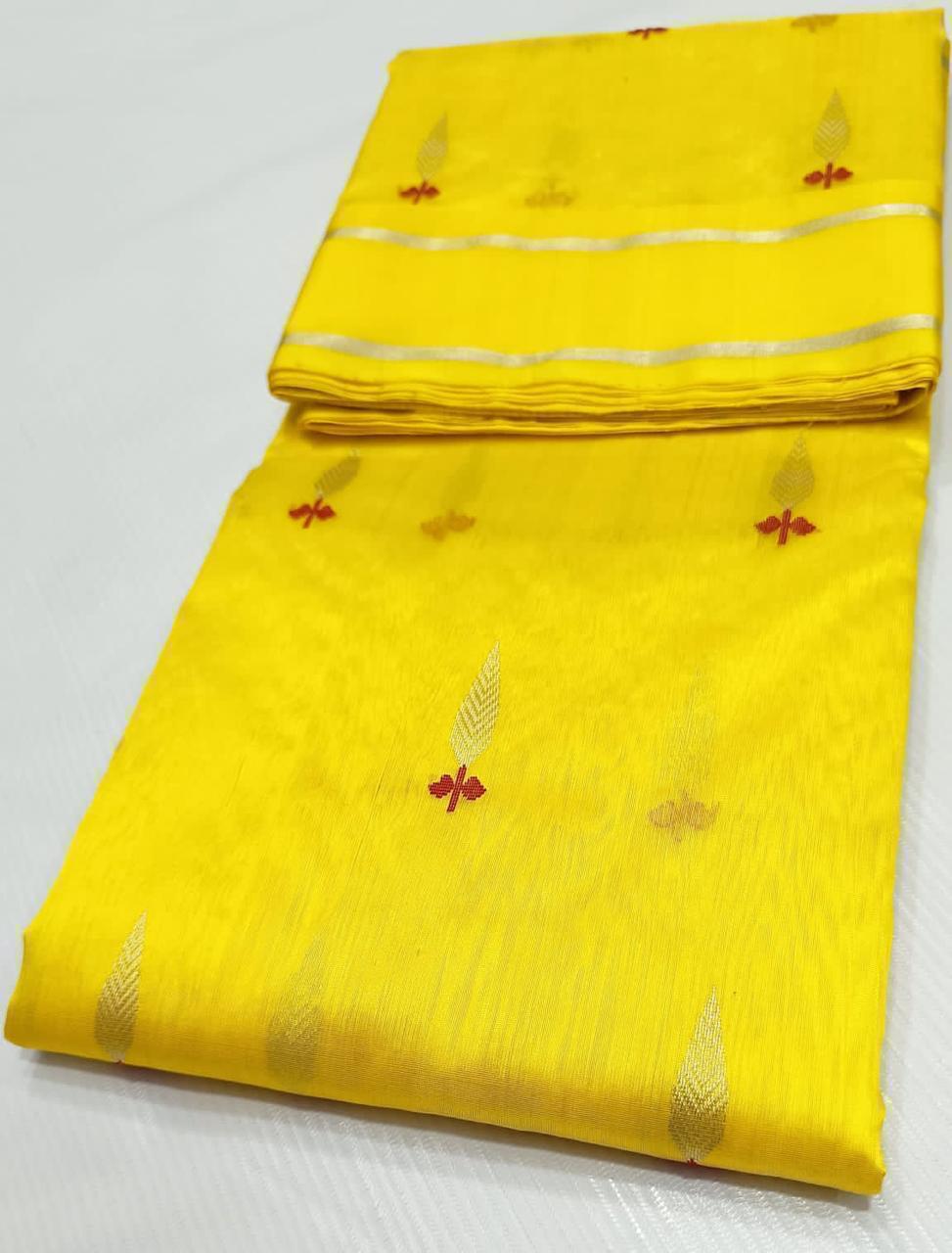 Yellow Premium Chanderi Pattu Silk Saree with Elegant Resham Border