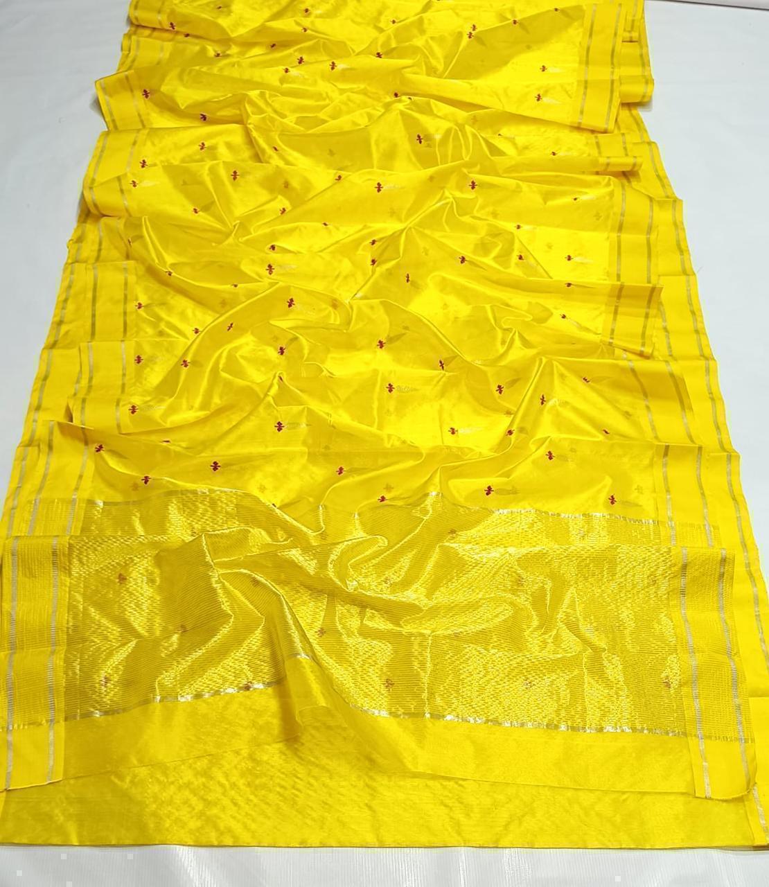Yellow Premium Chanderi Pattu Silk Saree with Elegant Resham Border