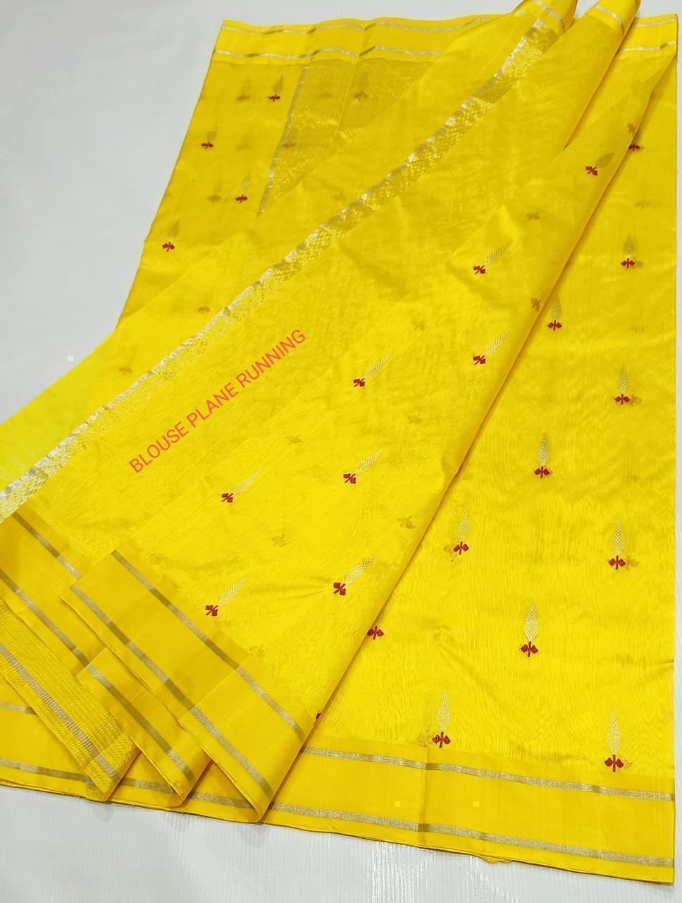 Yellow Premium Chanderi Pattu Silk Saree with Elegant Resham Border