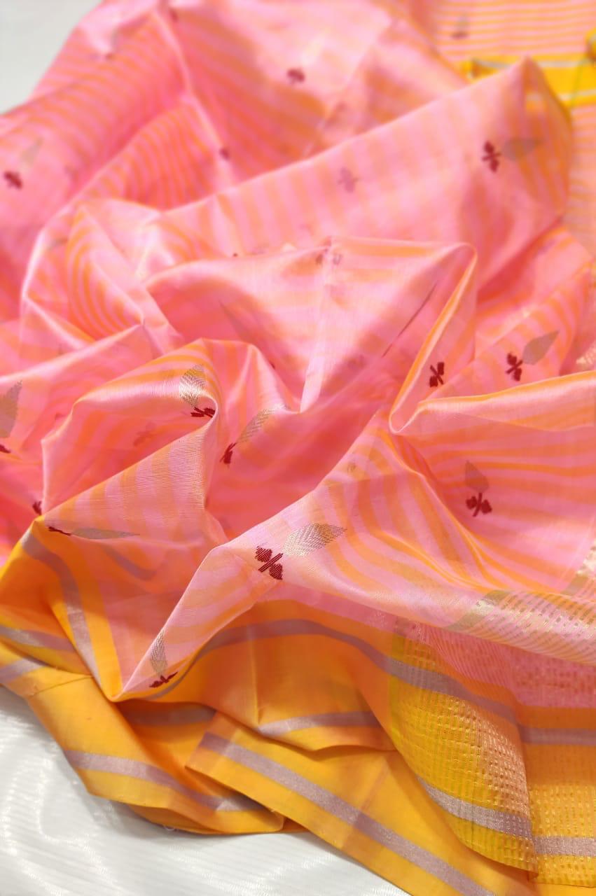 Pink Premium Chanderi Pattu Silk Saree with Elegant Resham Border