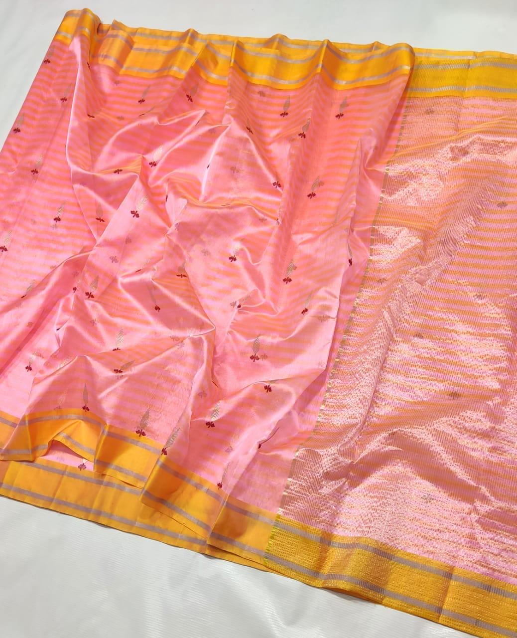 Pink Premium Chanderi Pattu Silk Saree with Elegant Resham Border