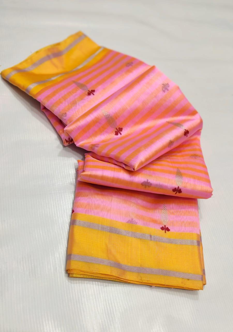 Pink Premium Chanderi Pattu Silk Saree with Elegant Resham Border