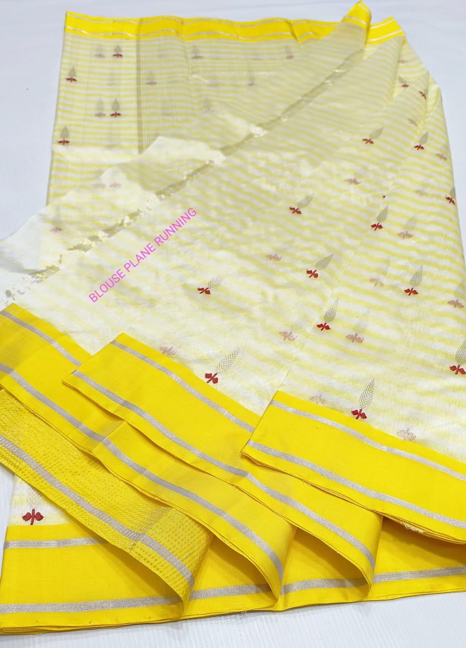 White Premium Chanderi Pattu Silk Saree with Elegant Resham Border