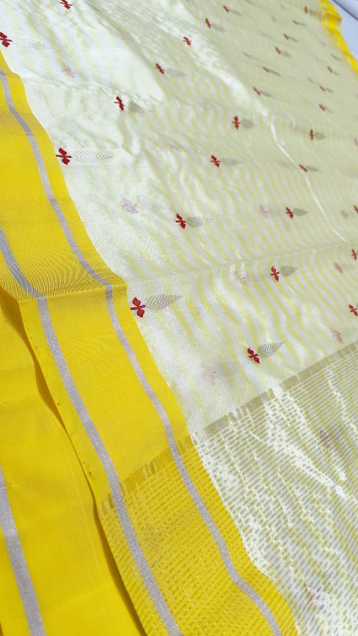White Premium Chanderi Pattu Silk Saree with Elegant Resham Border