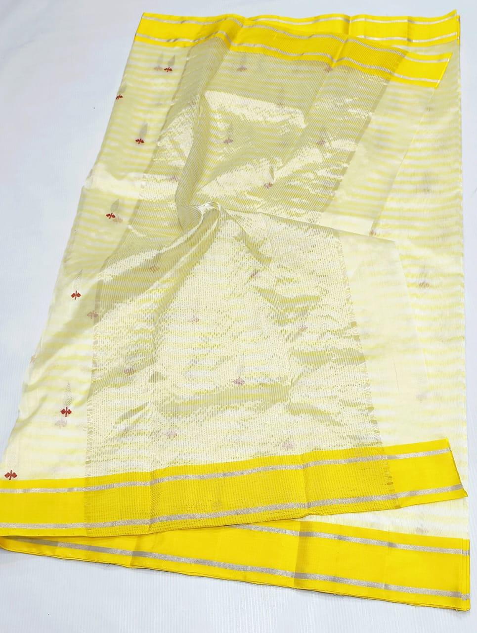 White Premium Chanderi Pattu Silk Saree with Elegant Resham Border