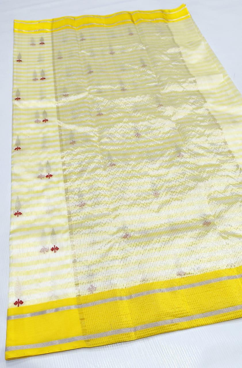 White Premium Chanderi Pattu Silk Saree with Elegant Resham Border