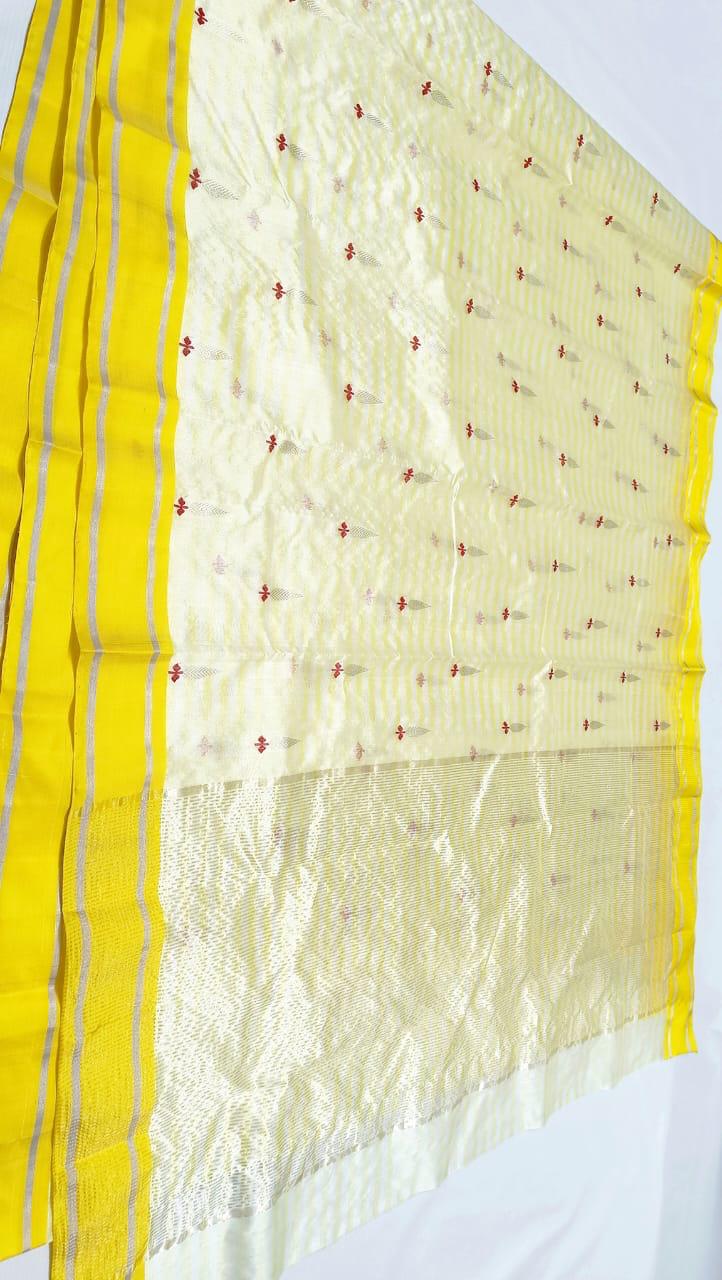 White Premium Chanderi Pattu Silk Saree with Elegant Resham Border