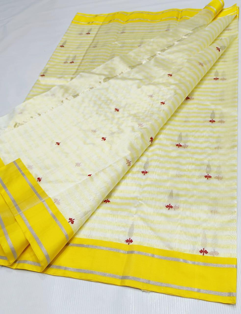 White Premium Chanderi Pattu Silk Saree with Elegant Resham Border