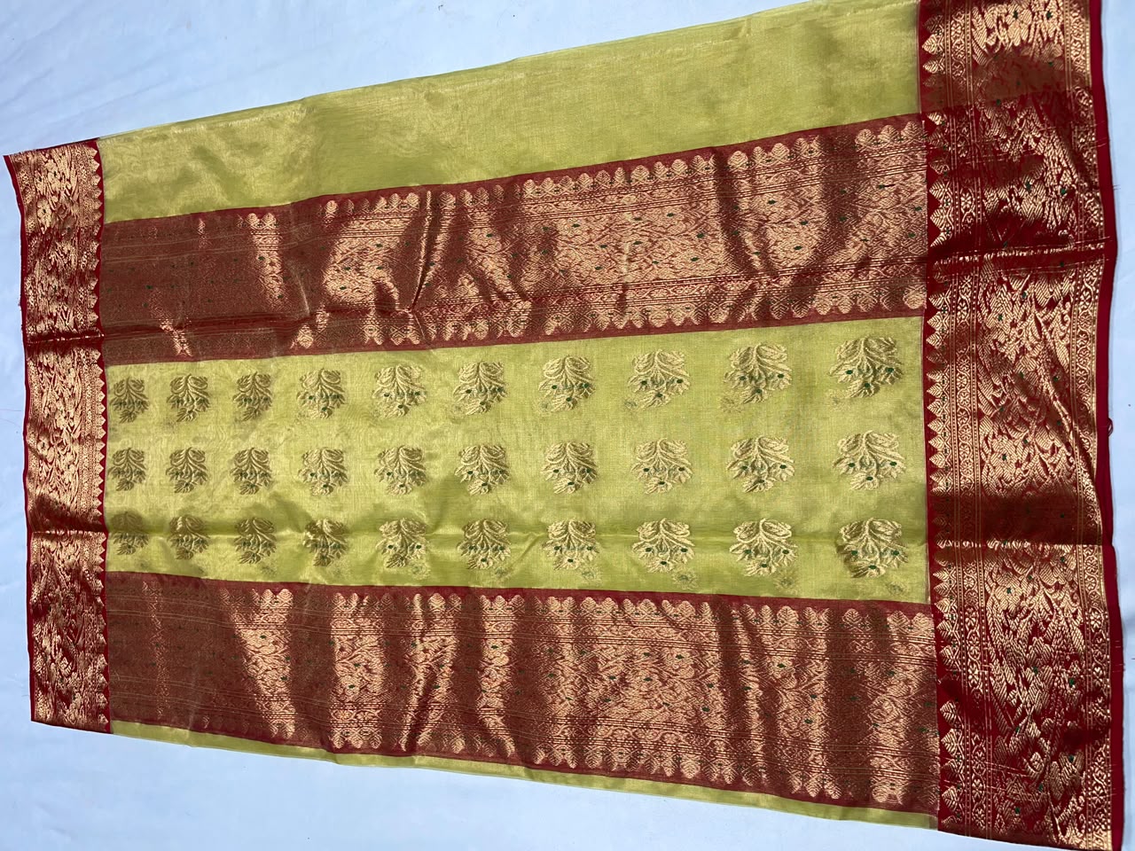 Premium Katan Tissue Silk Chanderi Saree with Zari Buti & Rich Woven Border
