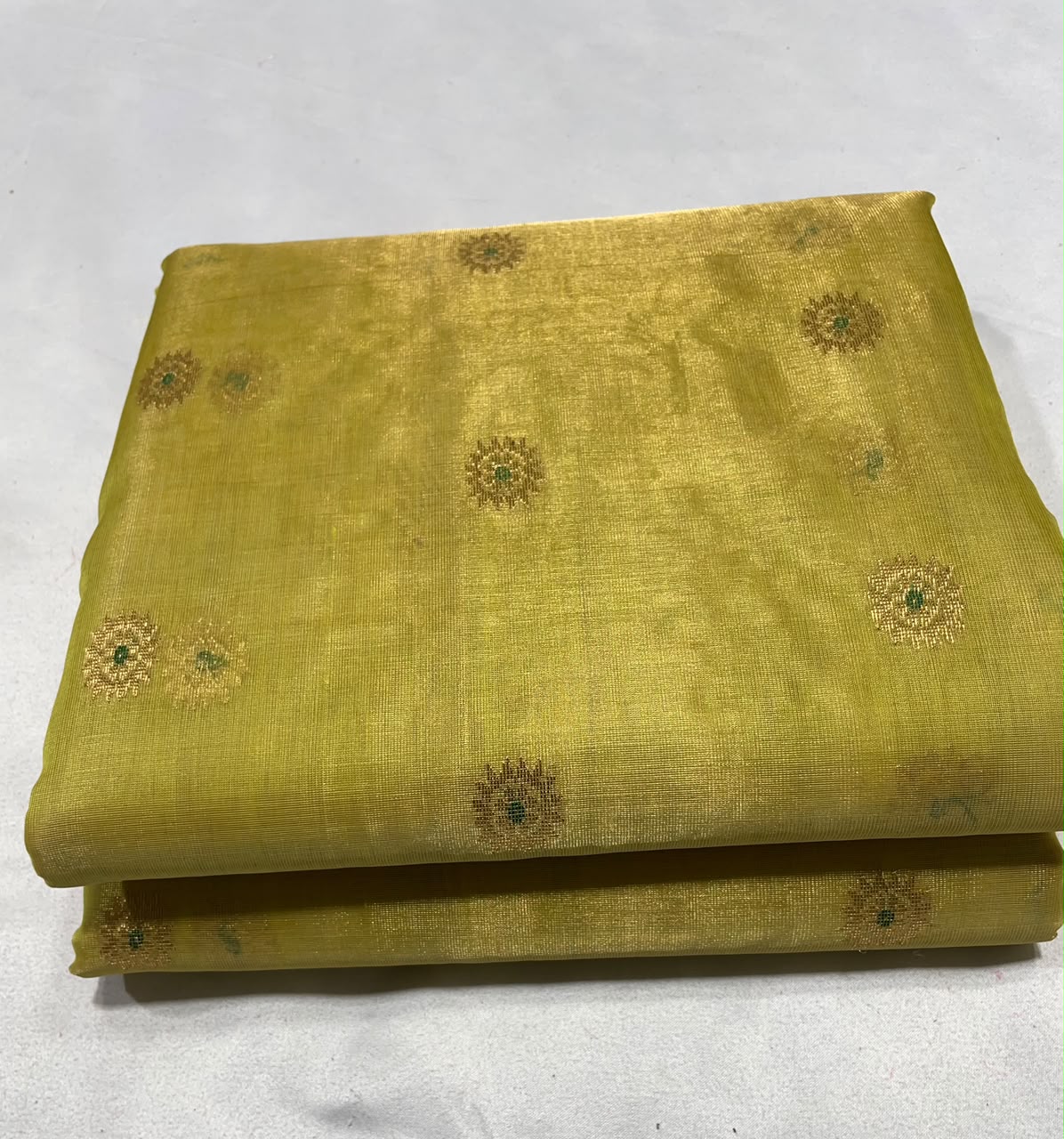 Premium Katan Tissue Silk Chanderi Saree with Zari Buti & Rich Woven Border