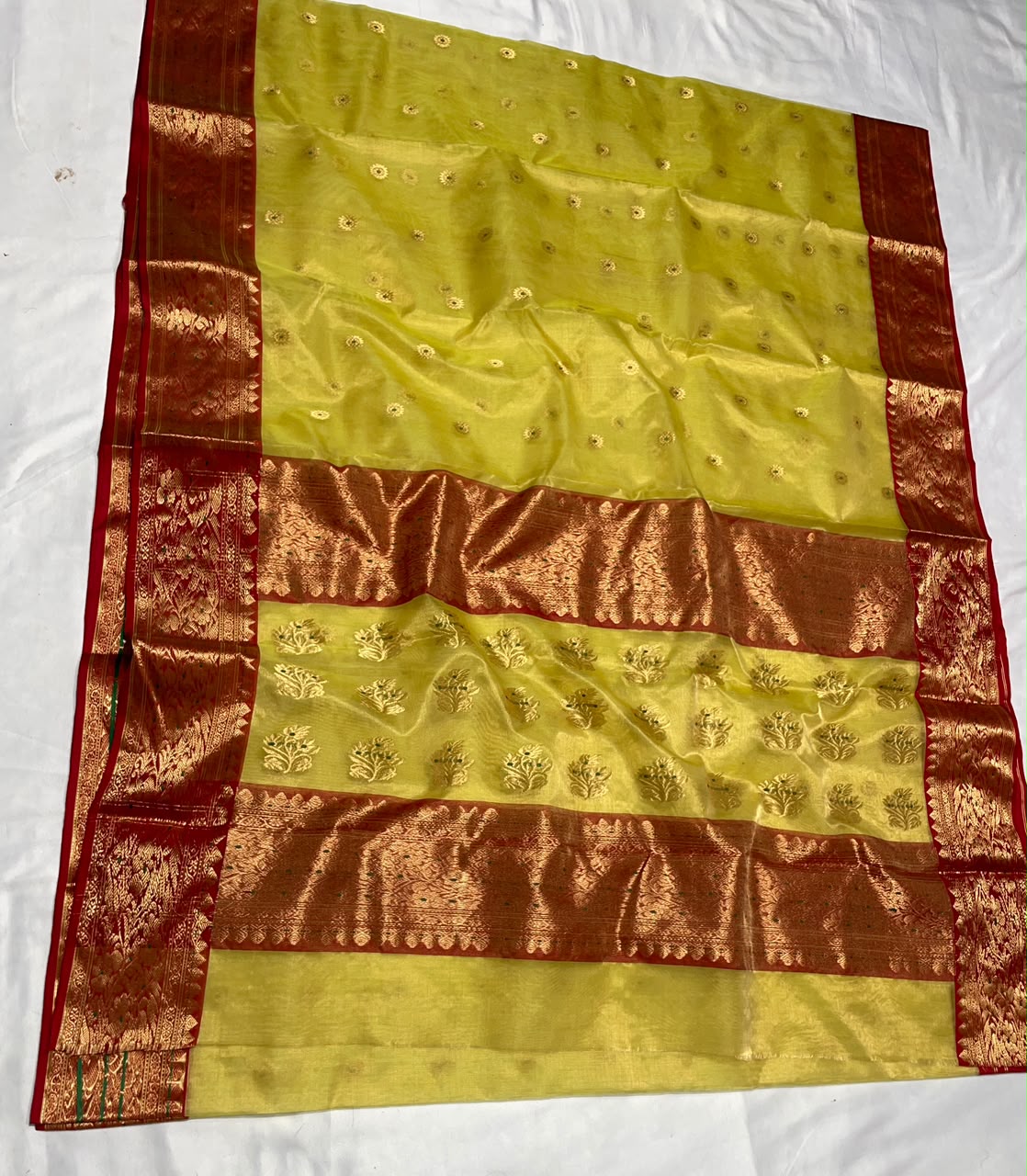 Premium Katan Tissue Silk Chanderi Saree with Zari Buti & Rich Woven Border