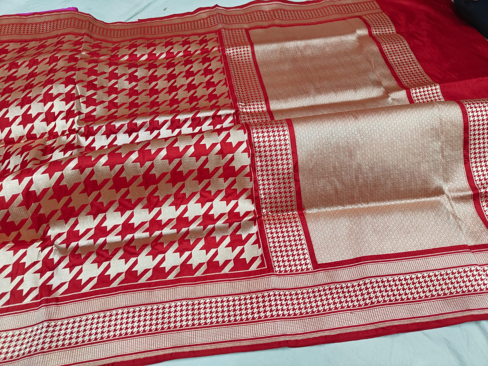 Red Pure Katan Silk Woven Saree with Elegant Traditional Weaving and Rich Pallu for Wedding & Festive Wear