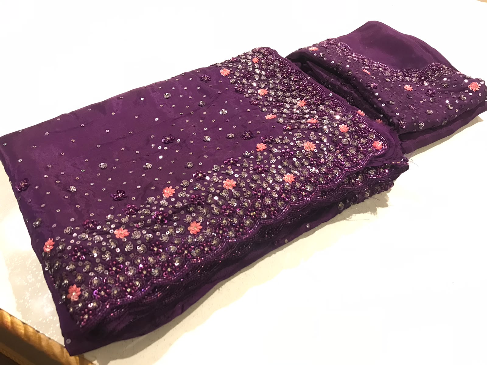 Designer Party Wear Iconic Purple Premium Pure Satin Organza Silk Saree With Heavy Handwork