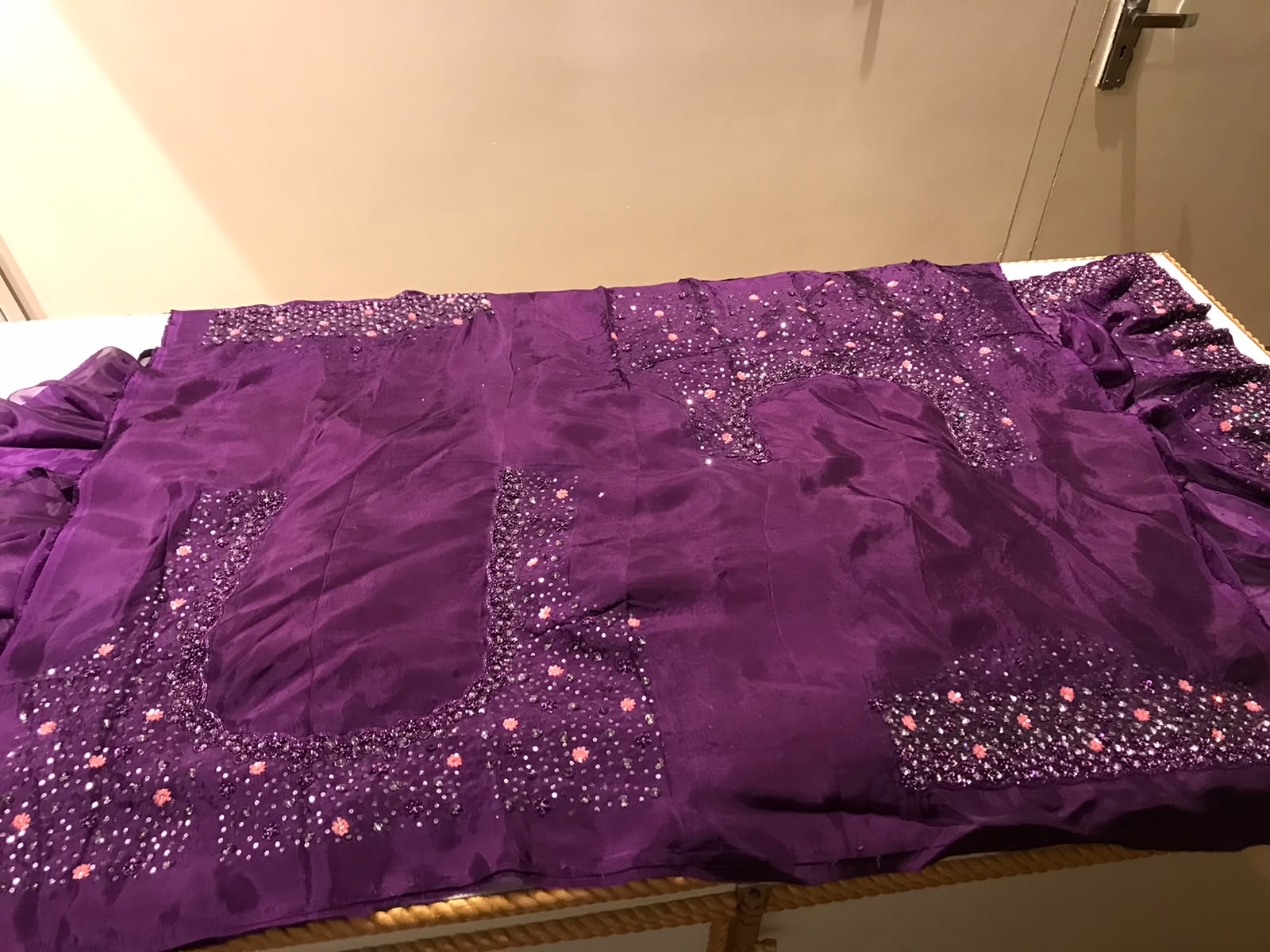 Designer Party Wear Iconic Purple Premium Pure Satin Organza Silk Saree With Heavy Handwork