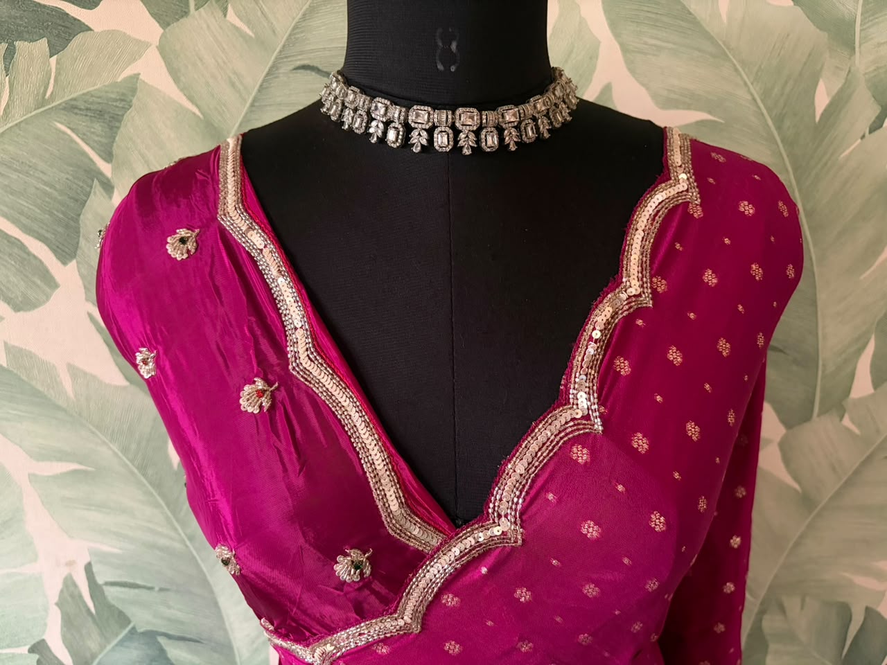 Premium Pure Chinnon Silk Banarasi Zari Saree With Sequins Cut Daana Handwork