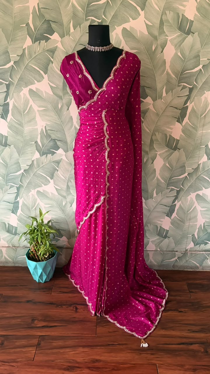Premium Pure Chinnon Silk Banarasi Zari Saree With Sequins Cut Daana Handwork