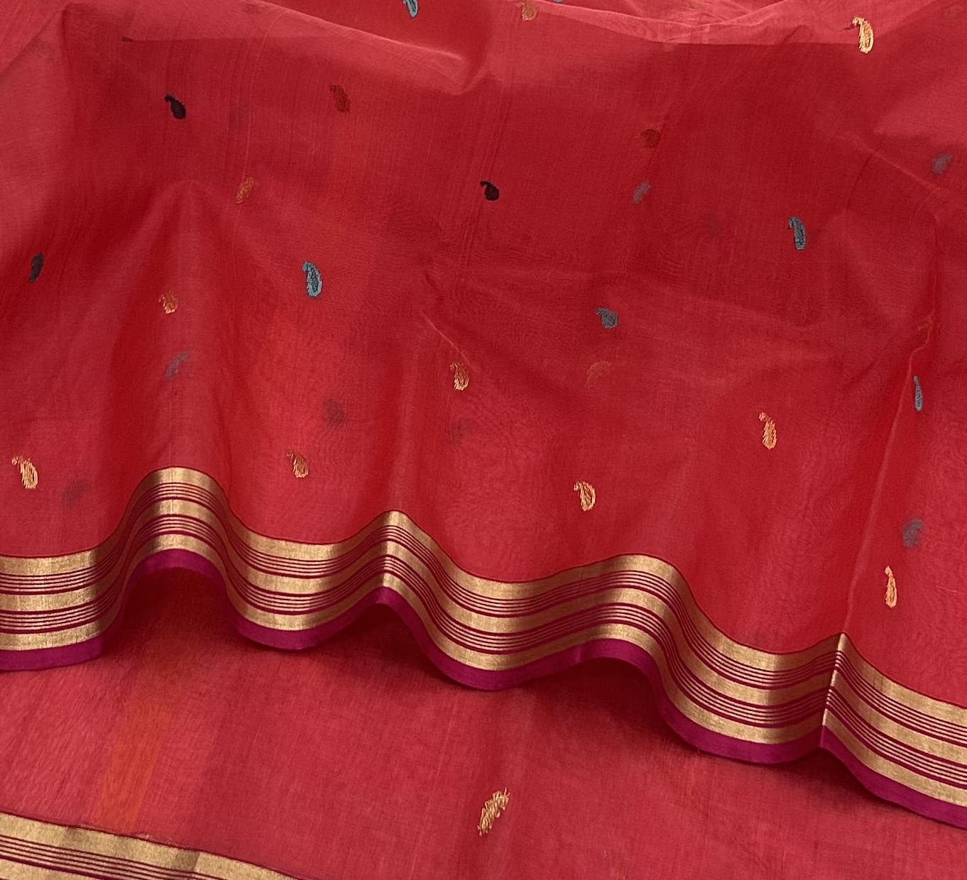 Chanderi Handloom Katan Silk All-Over Butti Patella Border & Meenakari Jhad Pallu Saree
