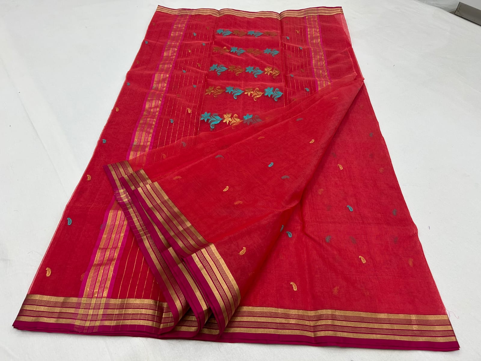 Chanderi Handloom Katan Silk All-Over Butti Patella Border & Meenakari Jhad Pallu Saree